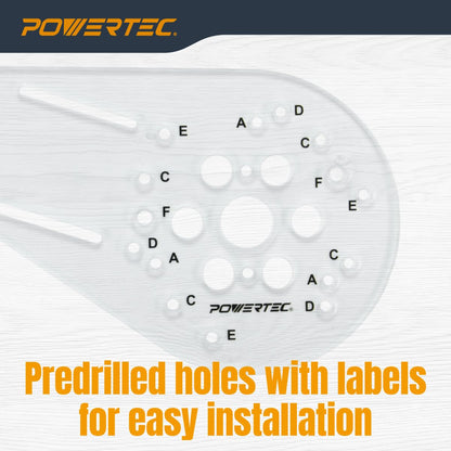 POWERTEC Placa base universal de enrutador compensado con guía reversible de enrutamiento de bordes, agujeros preperforados marcados para cable Porter, Bosch, Milwaukee, Ryobi, Makita, Dewalt,