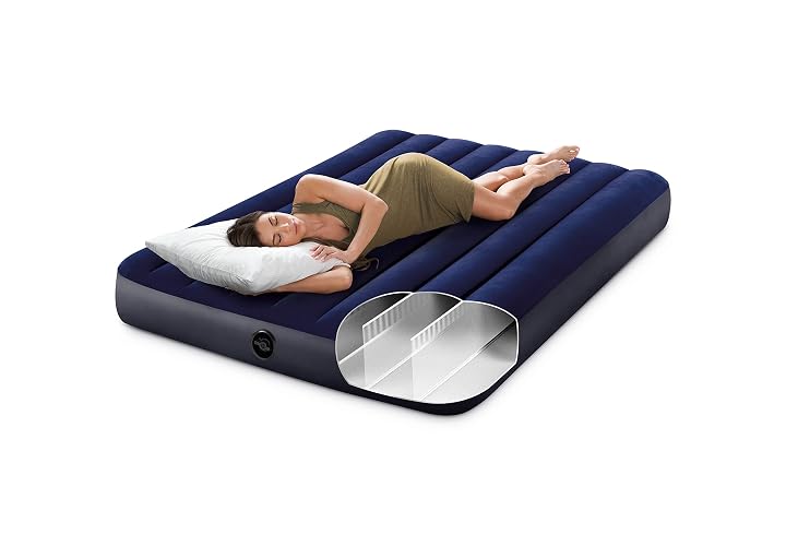 Intex 64758E Dura-Beam - Colchón de Aire estándar Downy: Fiber-Tech, tamaño matrimonial, Altura de Cama de 10 Pulgadas, Capacidad de Peso de 600 Libras, Bomba se Vende por Separado