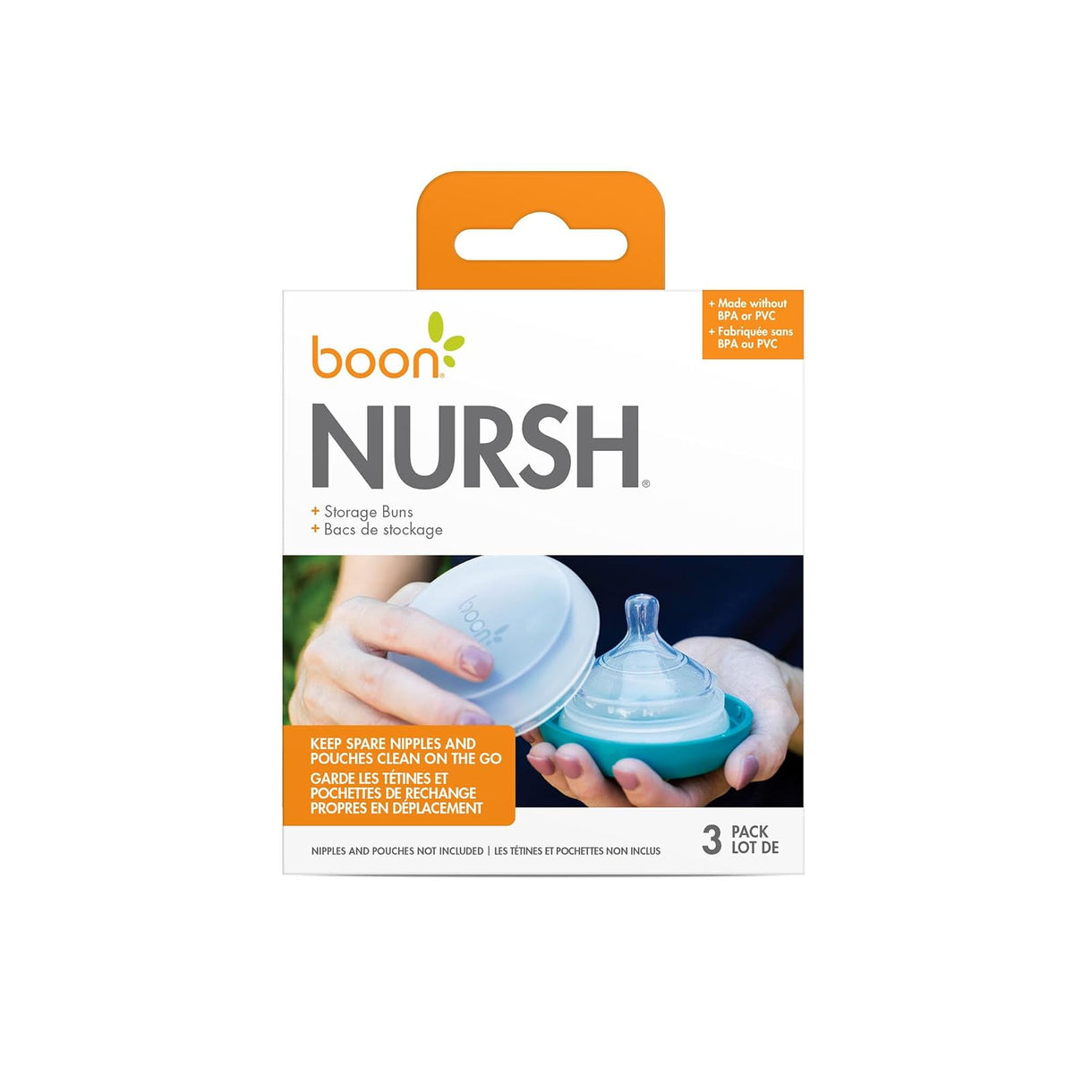 Boon Nursh - Bollos de Almacenamiento para Biberones de Bebé, Soporte para Biberones, Color Azul y Blanco, 3 Unidades