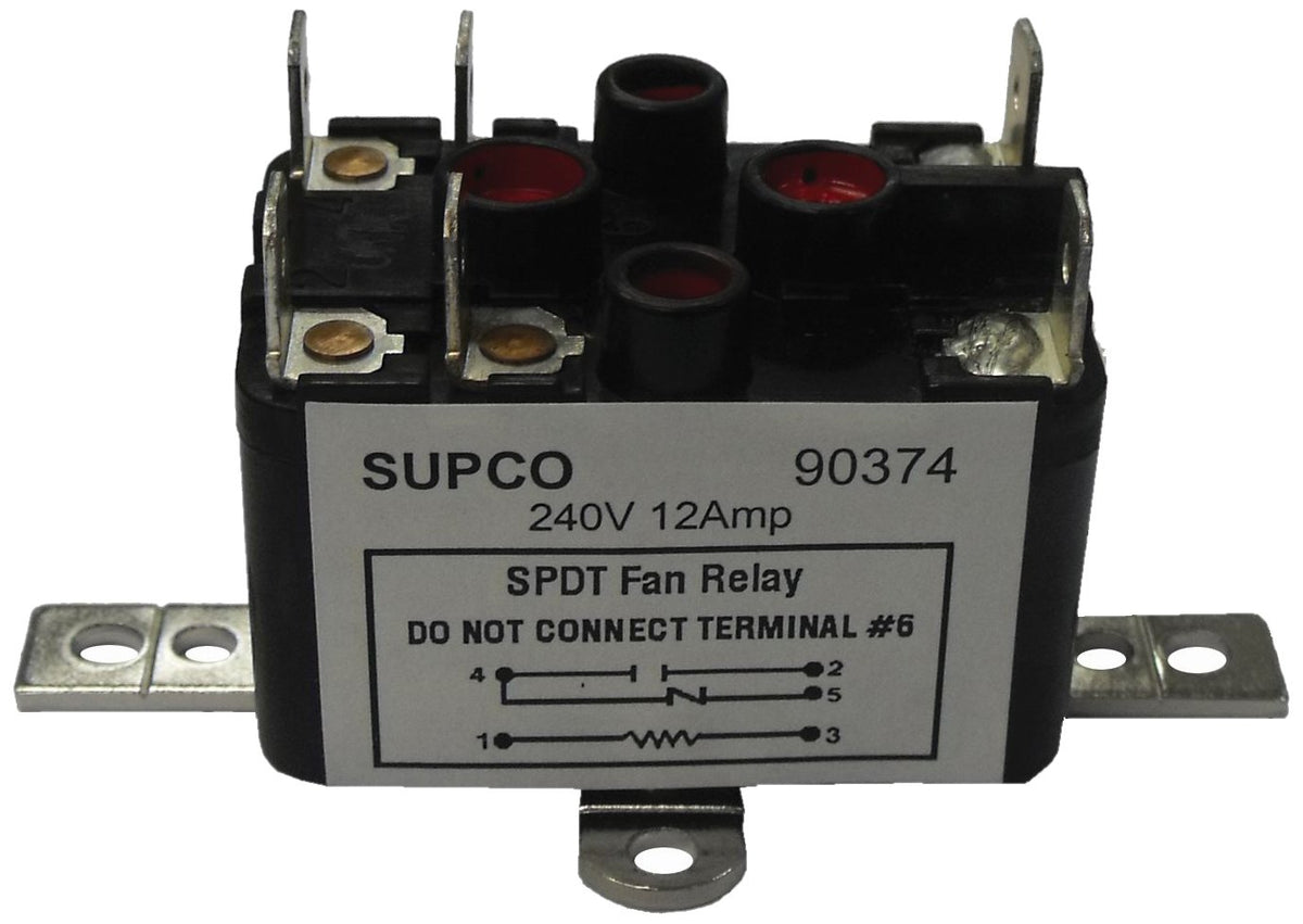 Supco 90380 Relé de ventilador de uso general, corriente de carga de 13 A, voltaje de bobina de 24 V, contactos normalmente abiertos y normalmente cerrados