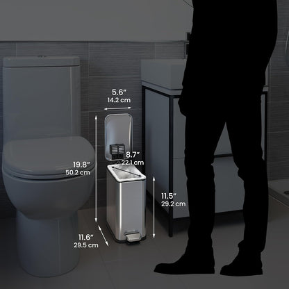 iTouchless SoftStep 1.3 Gallon Small Slim Bathroom Step Trash Can with Removable Inner Bucket & AbsorbX Odor Filter, Stainless Steel, 5 Liter Garbage Bin, Bathroom, Bedroom, Business Office Cubicle