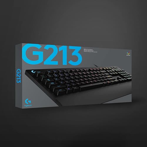 Logitech G213 Prodigy Teclado Gaming en Inglés, RGB LIGHTSYNC, Teclas Retroiluminadas, Resistente a Salpicaduras, Teclas Personalizables, Controles Multimedia Dedicados - Color Negro