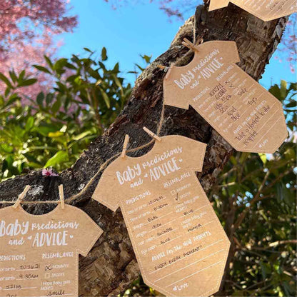 Kate Aspen - Tarjetas de consejos para baby shower – 50 unidades en forma de overol para niñas o niños, decoración neutra de género, decoración de mesa, actividad y recuerdo para nuevos padres