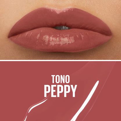 Maybelline Labial líquido Superstay Vinyl Ink tono Peppy 115, 4.2ml, brillante de larga duración hasta 16H, fórmula vegana enriquecida con Vitamina E y aloe para una sensación cómoda en tus labios