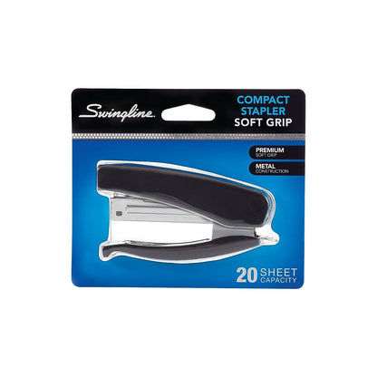 Swingline Grapadora de agarre suave, capacidad de 20 hojas, compacta, grapadora de mano, negra (09901)