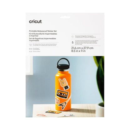 Cricut Pegatinas Imprimibles Impermeables para Impresora - 8.5 x 11 pulgadas - Holográfico transparente