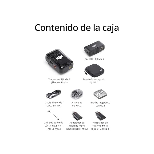DJI Mic 2 (1 TX+1 RX) | micrófono inalámbrico con cancelación de ruido inteligente, grabación interna flotante de 32 bits, sonido optimizado