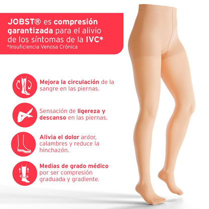 JOBST Ultrasheer Medias de compresión, Media 20-30mmHg, Pantimedia, Talla L | Punta cerrada, Color Natural, Compresión de Grado Médico
