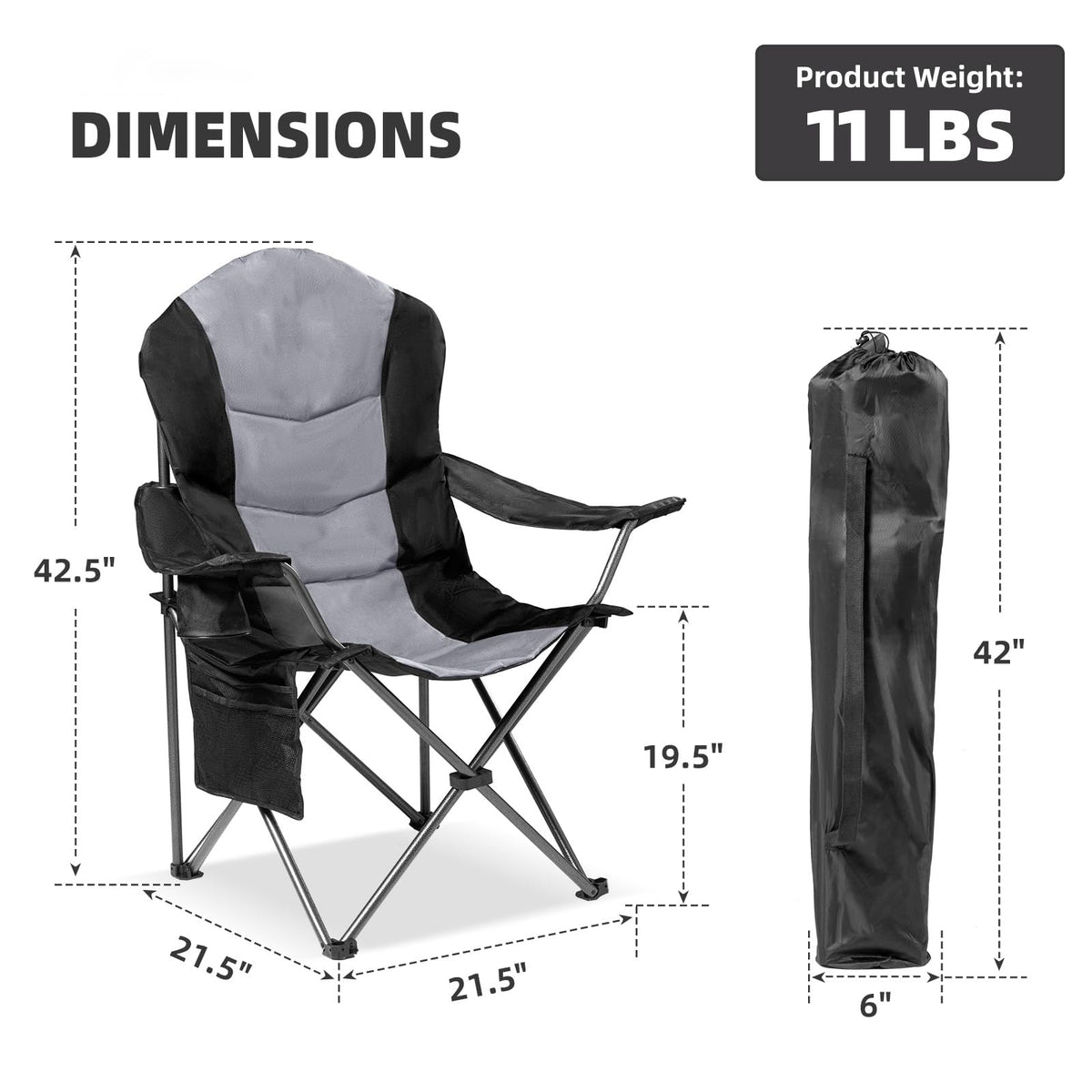 Foristrail - Juego de 2 sillas Plegables para Acampar para Adultos, Respaldo Alto Acolchado para Exteriores con Soporte Lumbar y Soporte para Tazas, Juego de sillas de Camping portátiles Resistentes