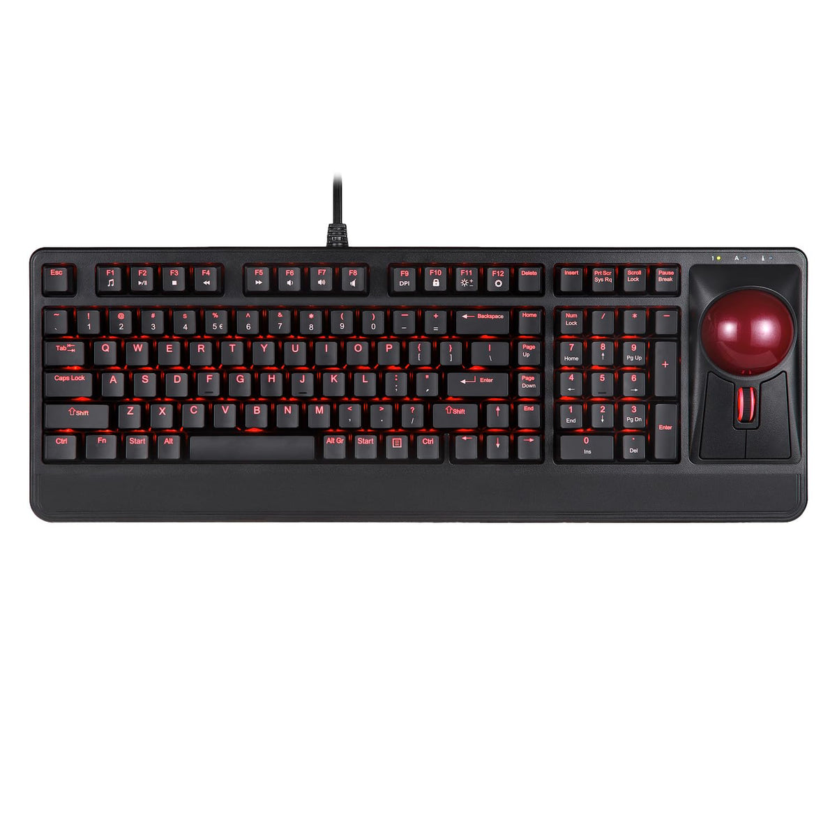 Perixx Periboard-322 Teclado mecánico con Cable con 2 hubs, Trackball Grande de 2.17 Pulgadas, diseño retroiluminado RGB, diseño de inglés Estadounidense (PB-322BUS-11577)