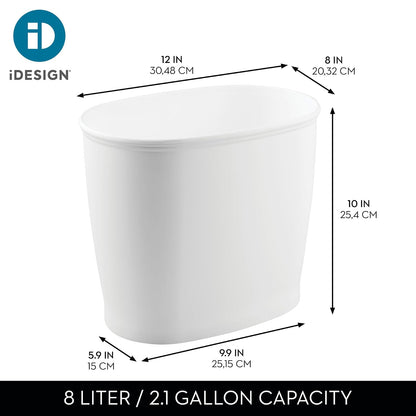 InterDesign 93441 Kent Oval Wastebasket Trash Can for Bathroom, Kitchen, Office, White