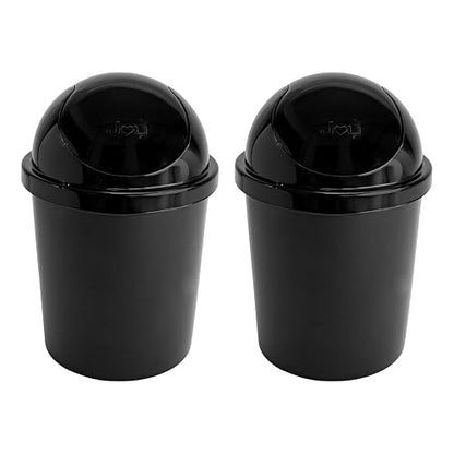 JOY - Bote de Basura Redondo, Pack de 2, con Tapa de Balancín, Ideal para Mantener la Limpieza en el Hogar y Oficina, 5 Litros de Capacidad, Plástico Libre de BPA, Negro