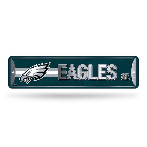 Rico Industries Placa metálica para calle de la NFL Philadelphia Eagles Home Decor (10 x 38 cm), ideal para el hogar, oficina, dormitorio y cueva de hombres, fabricada en plata