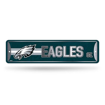 Rico Industries Placa metálica para calle de la NFL Philadelphia Eagles Home Decor (10 x 38 cm), ideal para el hogar, oficina, dormitorio y cueva de hombres, fabricada en plata