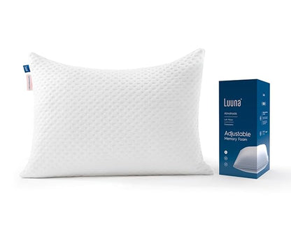 Luuna Almohada Ajustable Firme con Espuma de Memoria, Estándar 64 x 46 cm, Relleno 100% Memory Foam Triturado, Funda Lavable, Suavidad y Frescura Garantizada para tu Descanso, Hecho en México