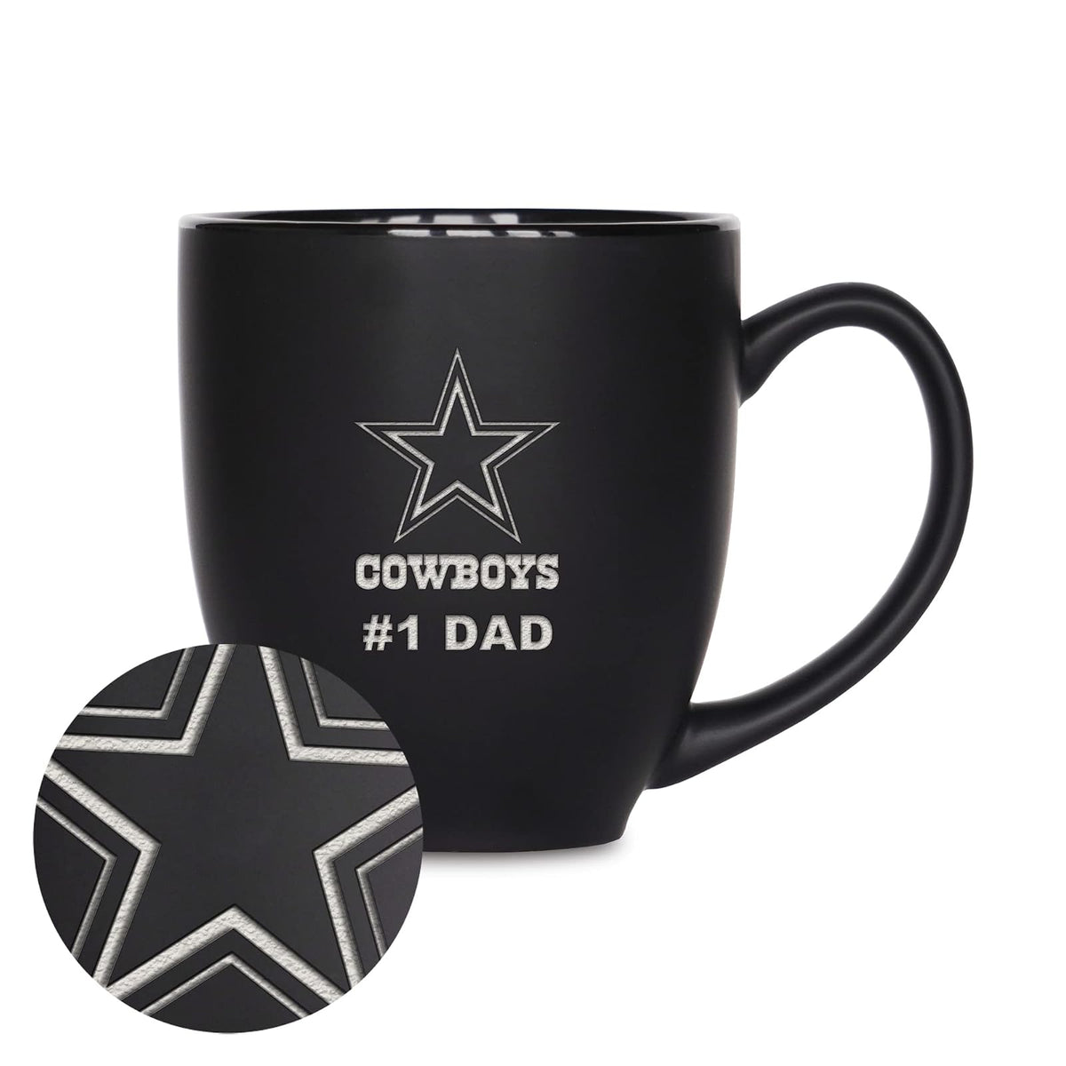 Rico Industries NFL Taza de Cerámica #1 Dad, Grabado con Láser, Negro Mate - Color del equipo