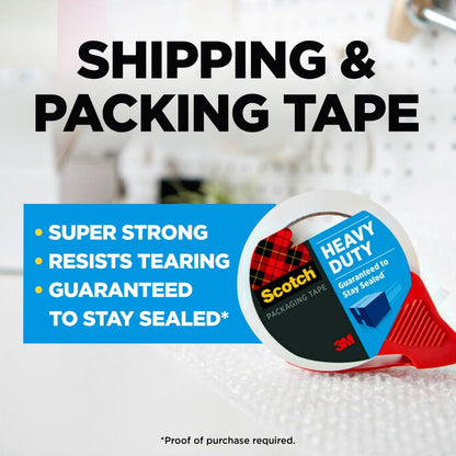 Scotch Heavy Duty Shipping Packaging Tape with Refillable Dispensers, 1.88 in x 54.6 yd, 4 Pack (3850-4RD)
