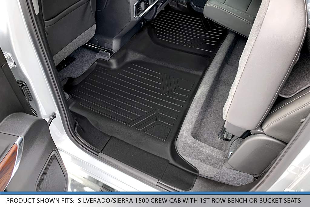 SMARTLINER Juego de Alfombrillas de Piso de 2 Filas Color Negro Compatible con Silverado/Sierra 2019-2022 2500/3500 2020-2022 2500/3500 Crew Cab con Asiento de Banco de Primera Fila