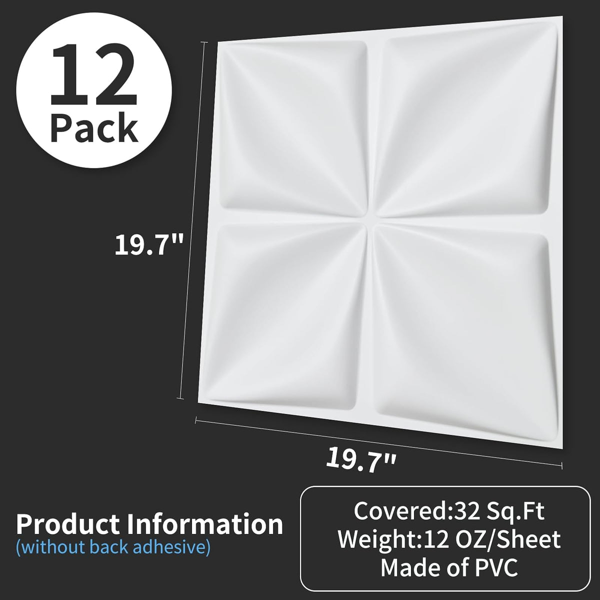Art3d 19.7 x 19.7 pulgadas (paquete de 12) paneles de pared 3D de hojas de la suerte de PVC para decoración intermedia, sala de estar, fondo de TV, oficina, blanco