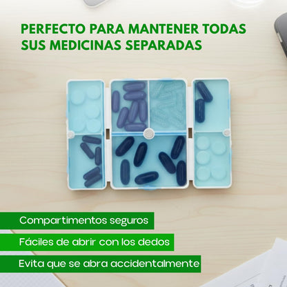 Pastillero de plástico plegable con broche magnético y 8 compartimentos.Organizador de pastillas y medicinas. Pastillero portatil