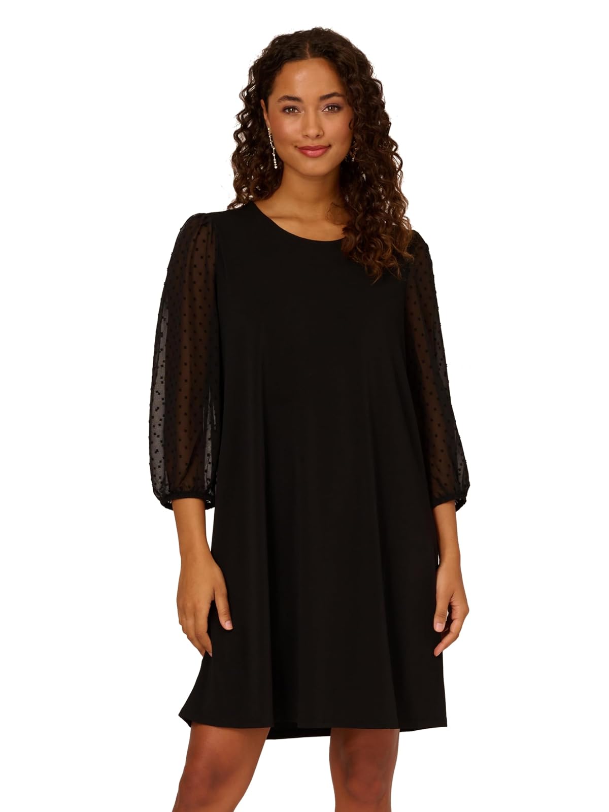 Adrianna Papell Crew Neck Clip Dot 3/4 Sleeve MC Dress Vestido Mujer