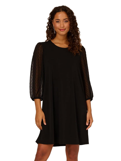 Adrianna Papell Crew Neck Clip Dot 3/4 Sleeve MC Dress Vestido Mujer