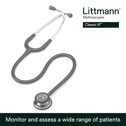 3M Littmann Estetoscopio Classic III, Manguera Color Gris, Acabado Standard, 69 cm (Modelo 5621)