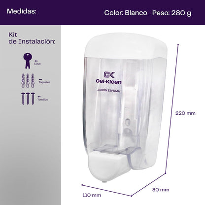 Gel Kleen. Jabonera Rellenable Jabón Espuma. 1000ml. Blanco