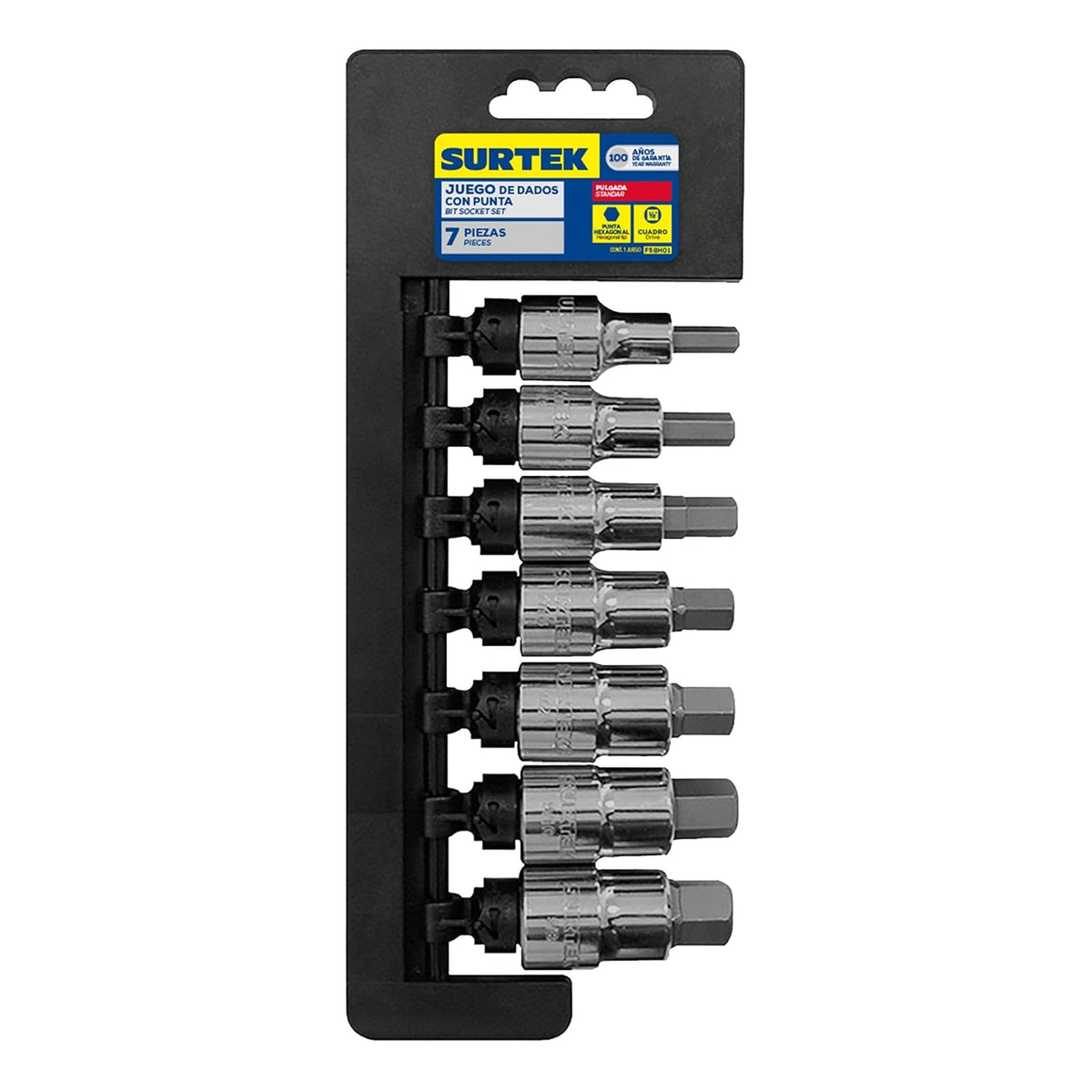 Surtek F58H01 Juego de 7 Dados Punta Hexagonal en Pulgadas, 1/2"