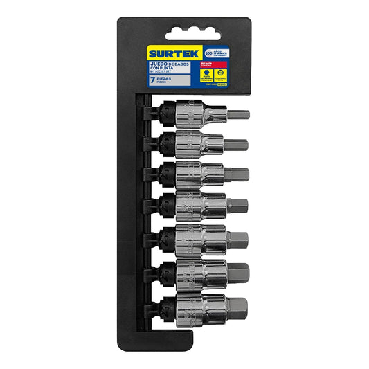 Surtek F58H01 Juego de 7 Dados Punta Hexagonal en Pulgadas, 1/2"