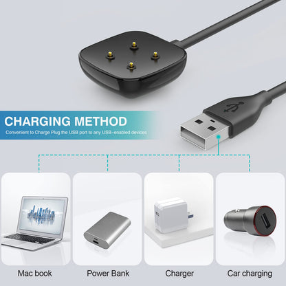 Trami Paquete de 2 compatibles con Fitbit Sense&Versa 3, Cable de Carga USB de Repuesto para Reloj Versa 3/Versa 4/Sense/Sense 2, 3.3 pies + 3.3 pies