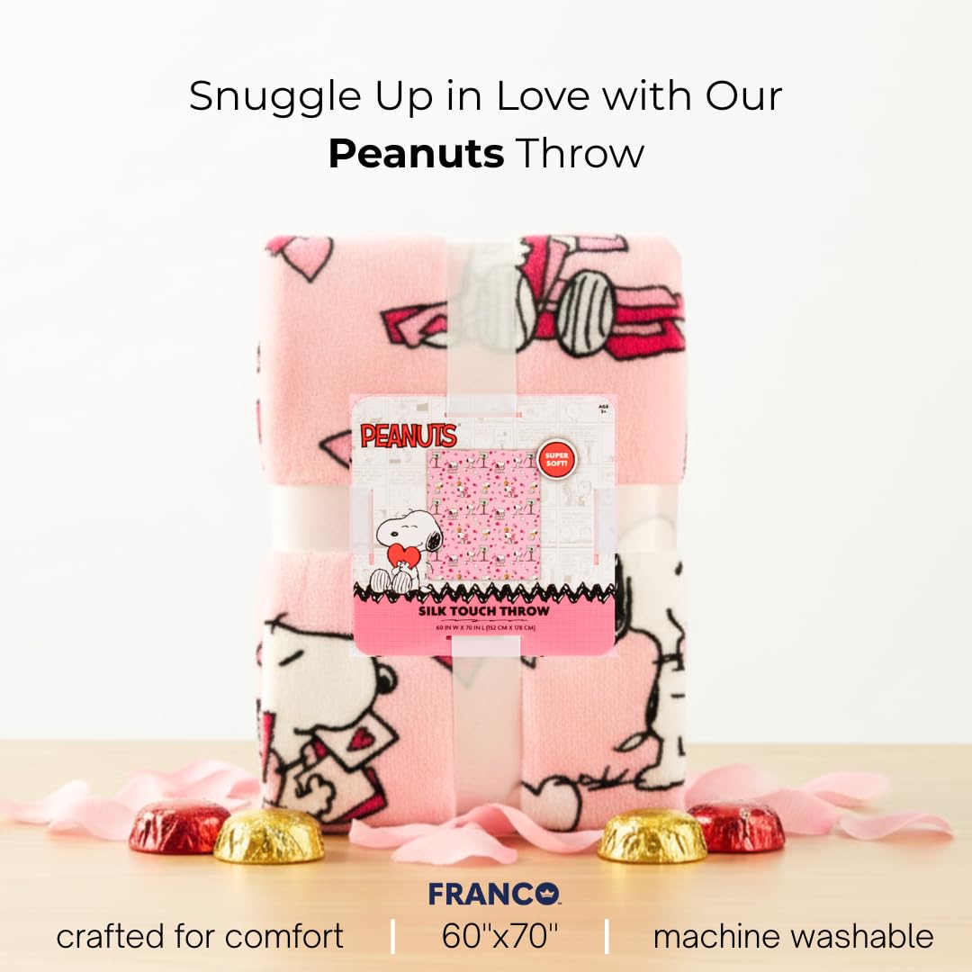 Franco Collectibles Peanuts Snoopy - Manta para el día de San Valentín, Manta súper Suave y acogedora de Felpa, 60 x 70 Pulgadas, (Producto Oficial Peanuts)