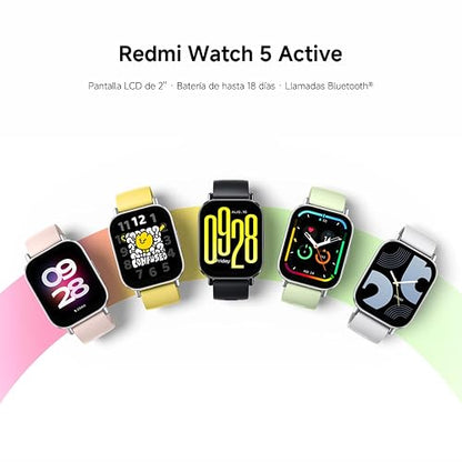 XIAOMI Redmi Watch 5 Active, iOS & Android, 5ATM, Negro | Pantalla LCD 2", Hasta 18 días de Batería, Llamadas Bluetooth, 140+ Modos Deportivos, Monitoreo de Frecuencia Cardiaca 24h