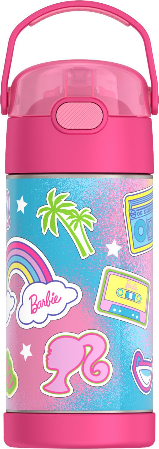 Thermos Funtainer Botella Térmica Infantil con Popote, Acero Inoxidable - 0.4 Litros - Barbie