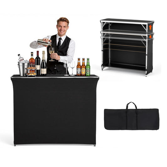 VEVOR Mesa de Bar Portátil 1105 x 390 x 1010 mm, Estación de Bar Plegable, Altura Ajustable, con Funda 2 Estantes de Almacenamiento Bolsa de Transporte, Barra de Bar Exterior para Eventos Feria Fiesta