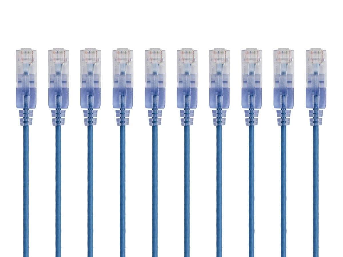 Monoprice SlimRun Cable de Conexión Ethernet Cat6A, 10 Gbit/s - Azul - 1ft - Paquete de 10