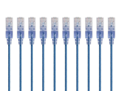 Monoprice SlimRun Cable de Conexión Ethernet Cat6A, 10 Gbit/s - Azul - 1ft - Paquete de 10