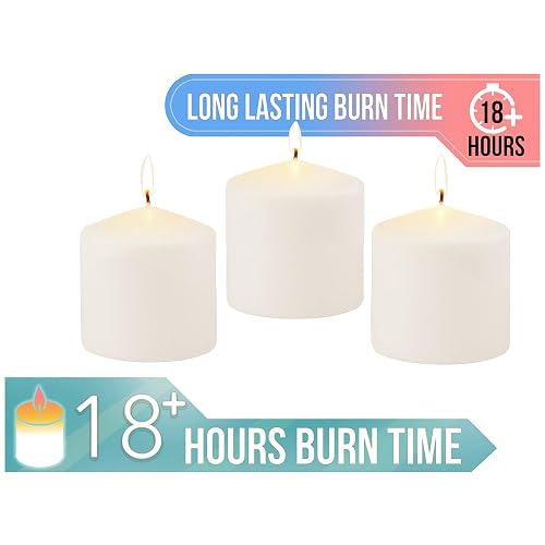 Stonebriar - Paquete de 3 velas altas de 3 x 3 pulgadas de 18 horas de duración de cera de marfil sin perfume