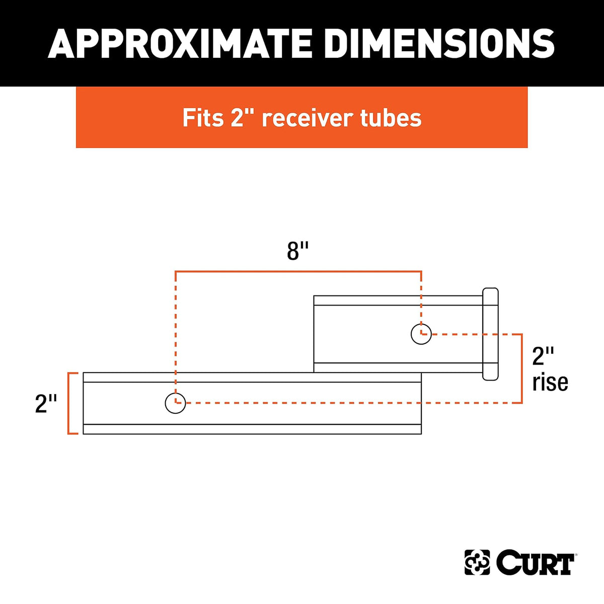 CURT Adaptador de Enganche para Remolque 45797, Receptor de 5 cm, Caída o Elevación de 5 cm, Negro Brillante