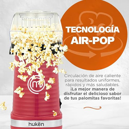 Hukën x MasterChef | Maquina de Palomitas | Palomera de Aire | Capacidad de 80g | Tecnología de Circulación de Aire Caliente y Rápida | Protección contra Sobrecalentamiento