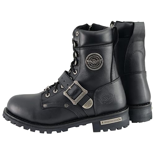 Milwaukee Leather MBM101 - Botas de Motocicleta con Cordones de Piel Negro para Hombre, con Hebillas y Cierre Lateral, 9