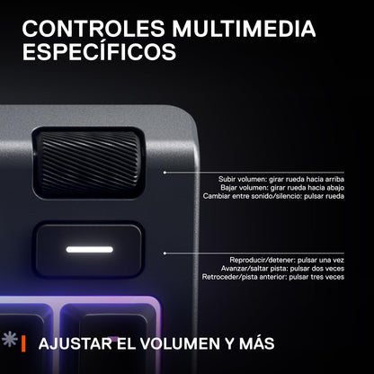 SteelSeries Apex 3 RGB Teclado para Juegos – Iluminación RGB de 10 Zonas – Resistente al Agua IP32 – Reposamuñecas magnético Premium (Interruptor silencioso para Juegos) – SP (español)