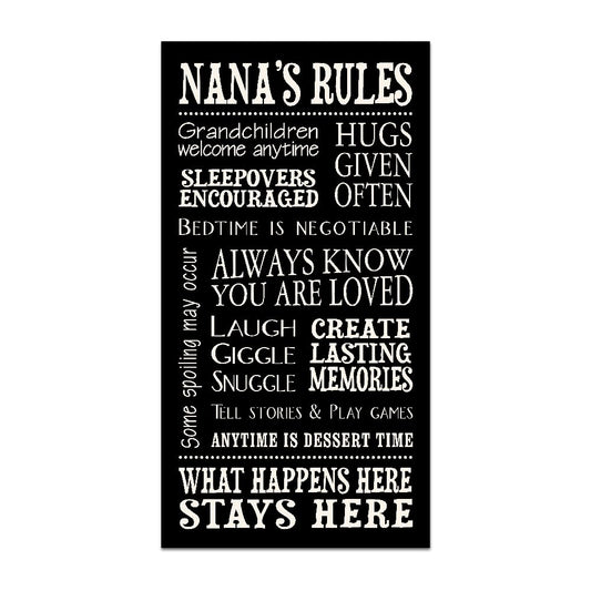 My Word!. Nana 's Rules-8.5 X 16 Decorative Firmar, Negro con Letras en Color Crema