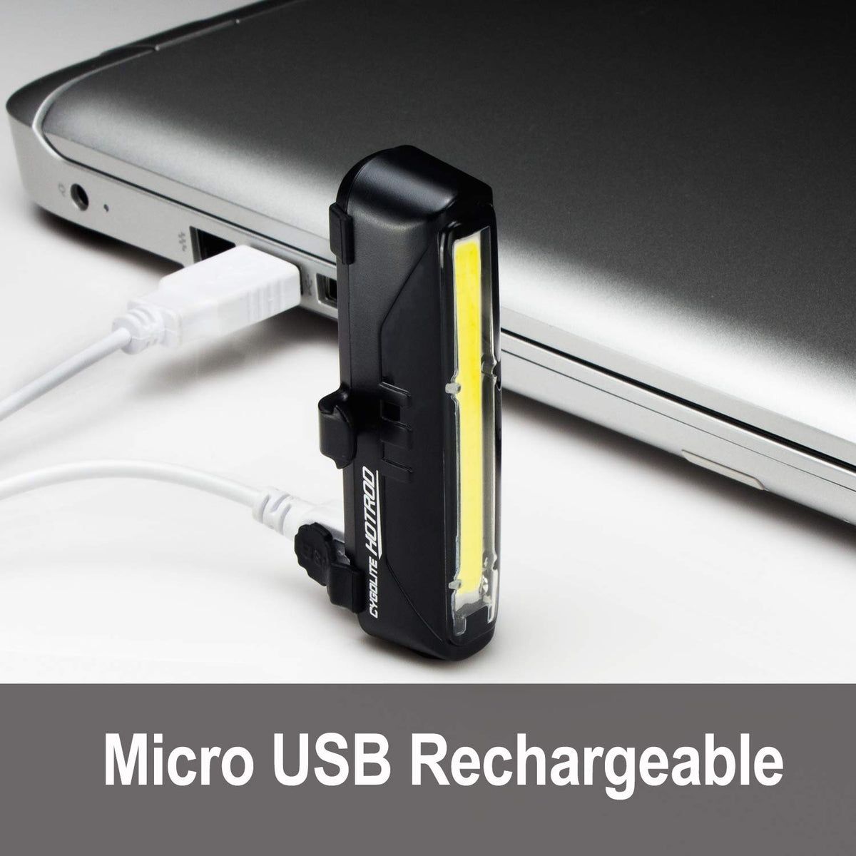 Cygolite Hotrod Frontal - Luz de Bicicleta de 110 lúmenes, 3 Modos nocturnos y 3 diurnos, diseño Elegante y Duradero, Resistente al Agua IP64, Soporte Flexible Resistente, luz Frontal Recargable por