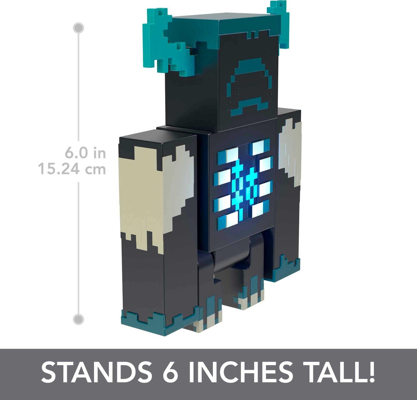 Mattel, Minecraft Vanilla Figura de Acción Warden 3.25'' con 2 Modos de luz y Sonido para niños de 6 años en adelante