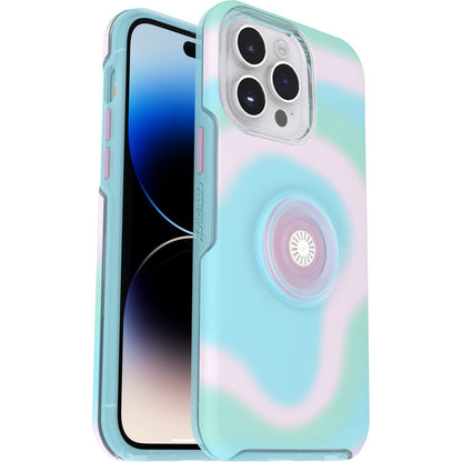 OtterBox - Carcasa Transparente para iPhone 14 Pro MAX Otter + Pop Symmetry Series – Aura Brillante (Rosa), PopSockets Integrados, Delgada, amigable con el Bolsillo, Bordes elevados Que protegen la