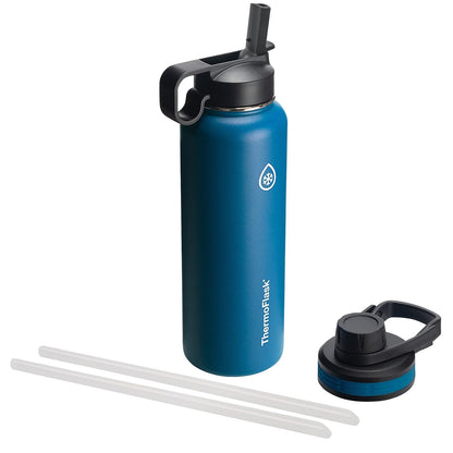 ThermoFlask Botella de Agua Doble Aislada con Dos Tapas 40 oz - Azul Oscuro (Cobalt) - 1.2 Litros