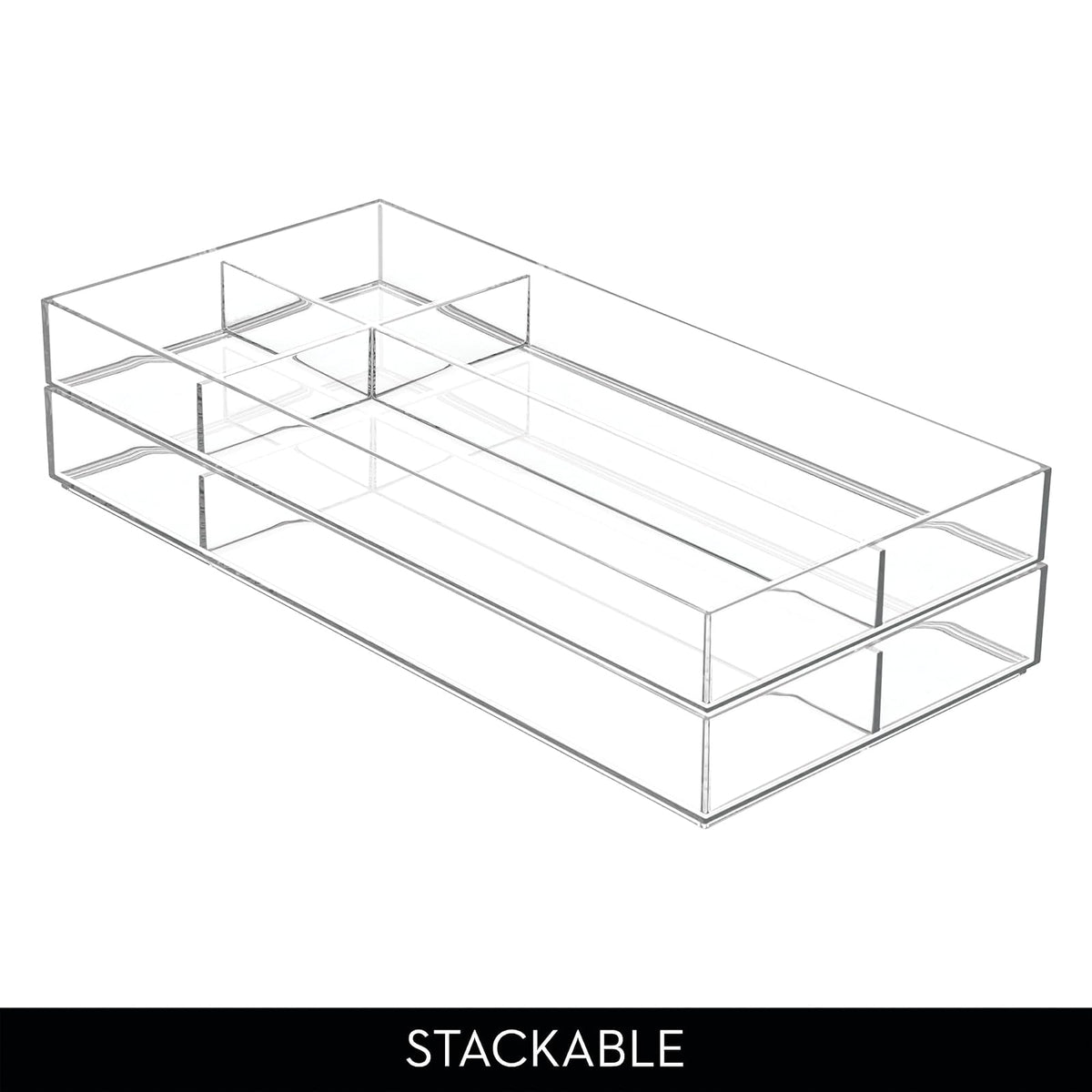 InterDesign 40850 Clarity Cosmetic Drawer Organizer for Vanity Cabinet to Hold Makeup, Beauty Products, Clear, 8 x 16 x 2