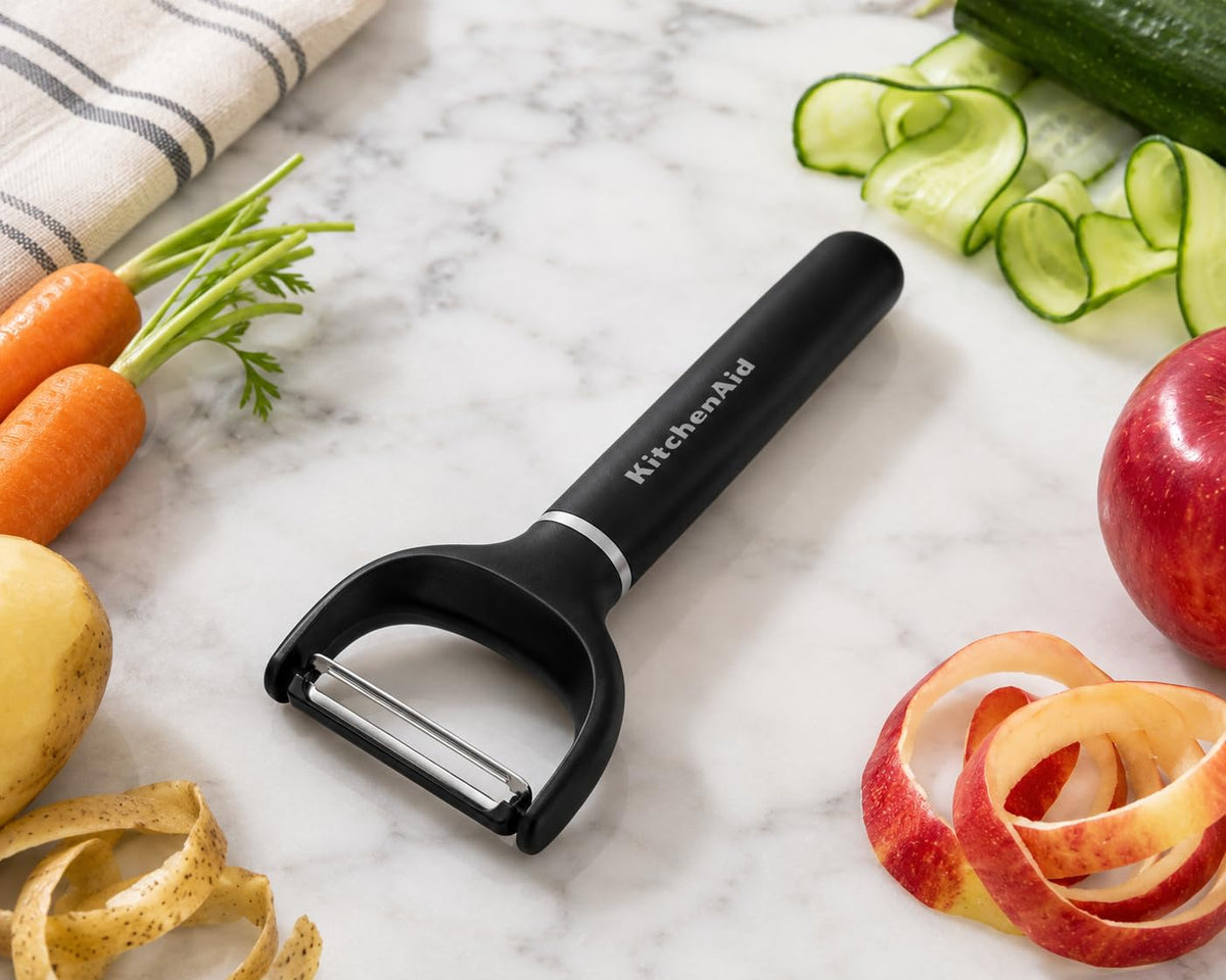 KitchenAid Pelador en Y, Hoja Recta de Acero Inoxidable, Mango Ergonómico Negro