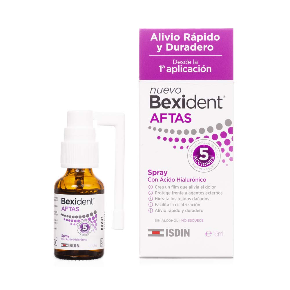 ISDIN Bexident Aftas Spray Con Ácido Hialurónico, Alivio Rápido Y Duradero, 15 ml